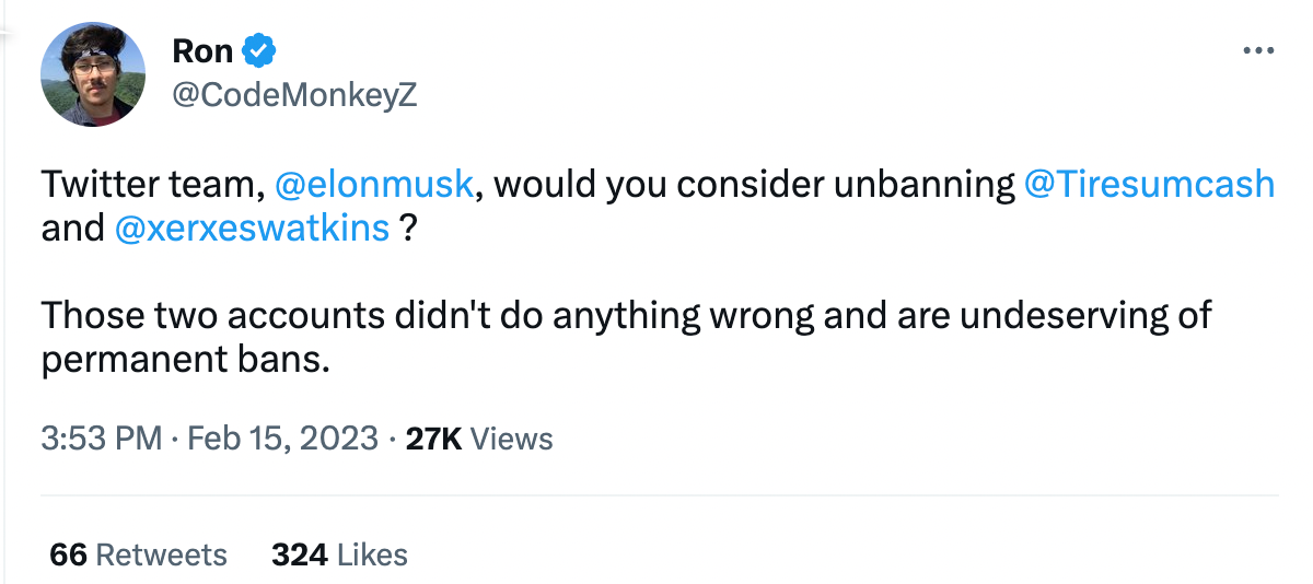 Ron Watkins calling for dad to be reinstated