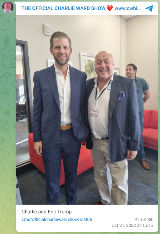 Eric Trump and Charlie Ward in October