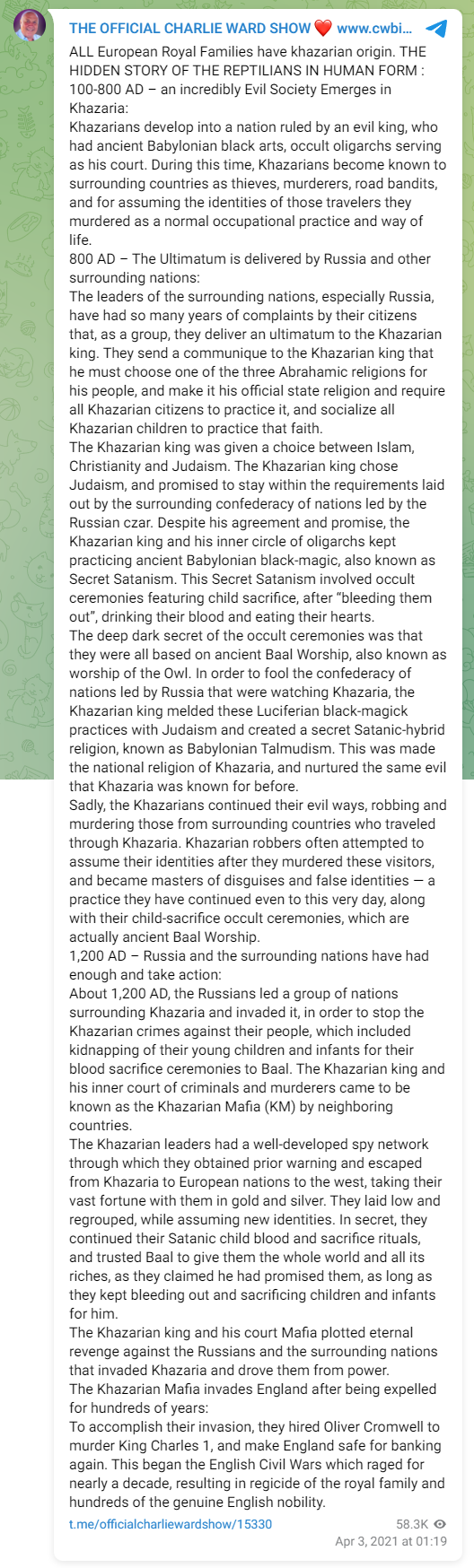 Charlie Ward and "Khazarian Mafia"