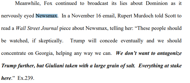 Pg. 34 Fox Dominion lawsuit filing discussion on Newsmax 