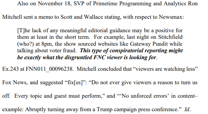Pg. 35 screenshot Fox Dominion lawsuit filing discussing Newsmax 