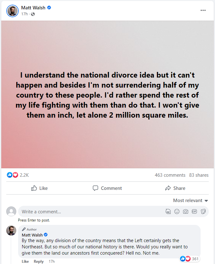 Matt Walsh on a national divorce