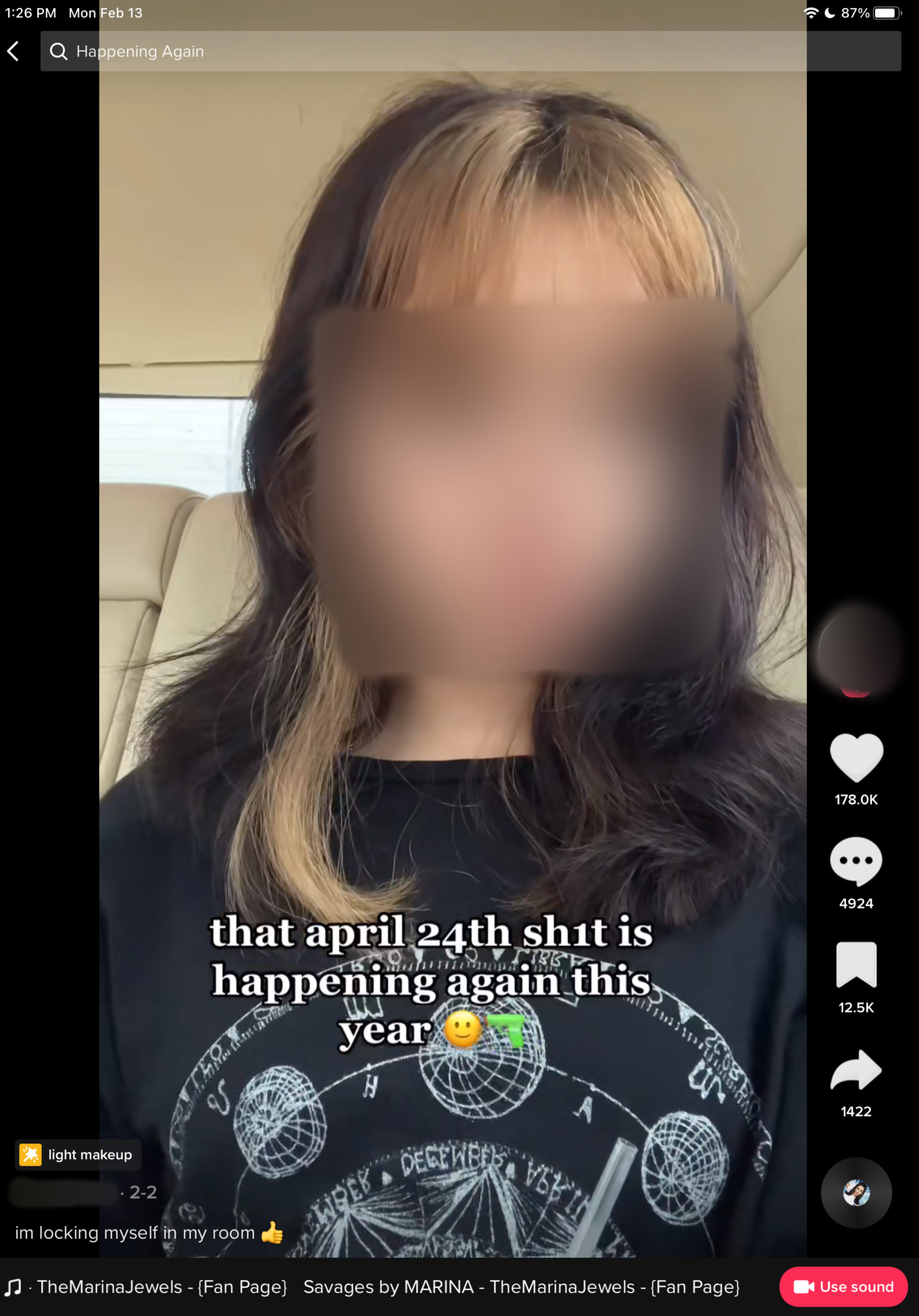 User says she'll be locking herself in her room on April 24