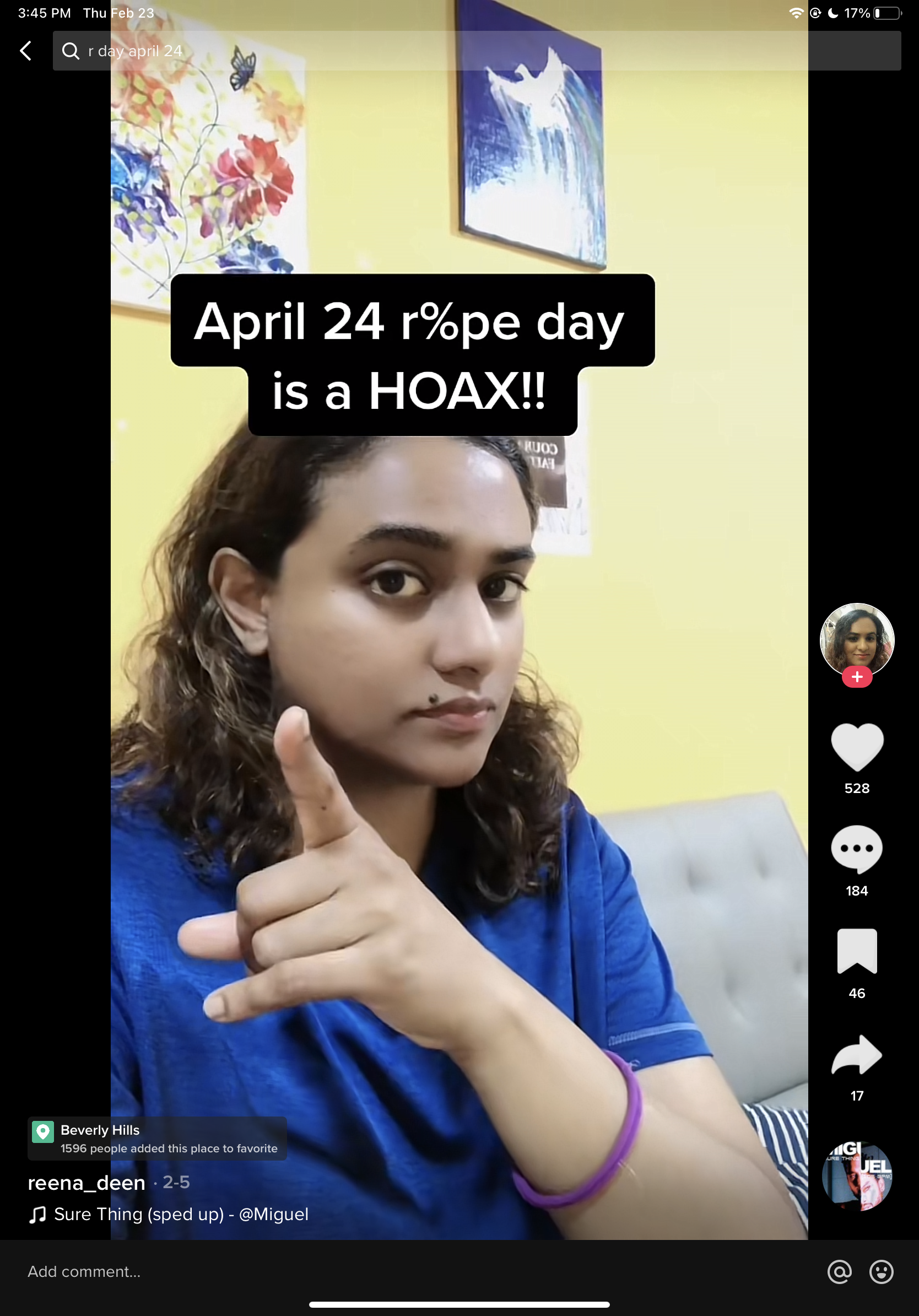 User says April 24 Rape Day is a hoax, video has only 528 likes 
