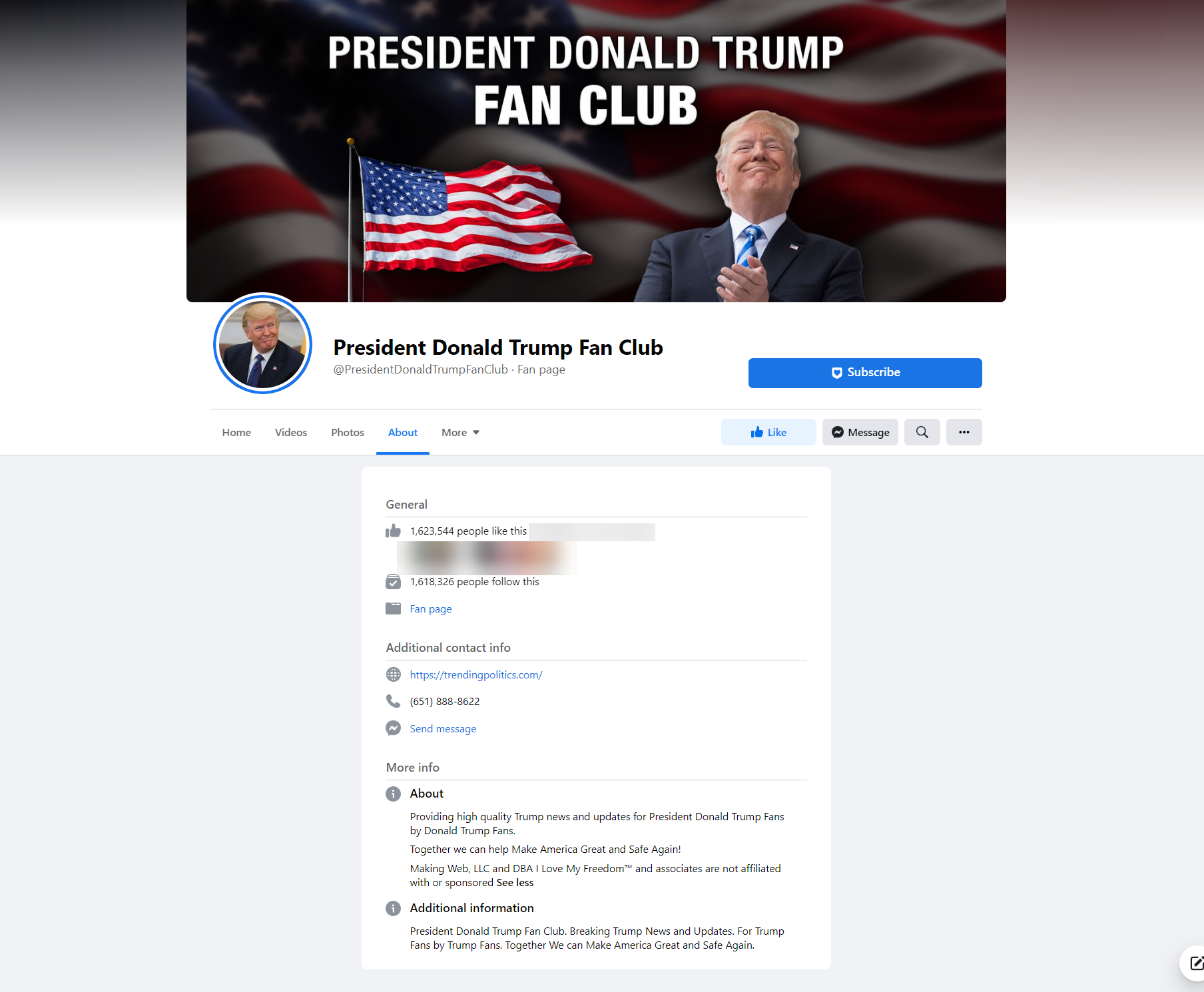 President Donald Trump Fan Club page