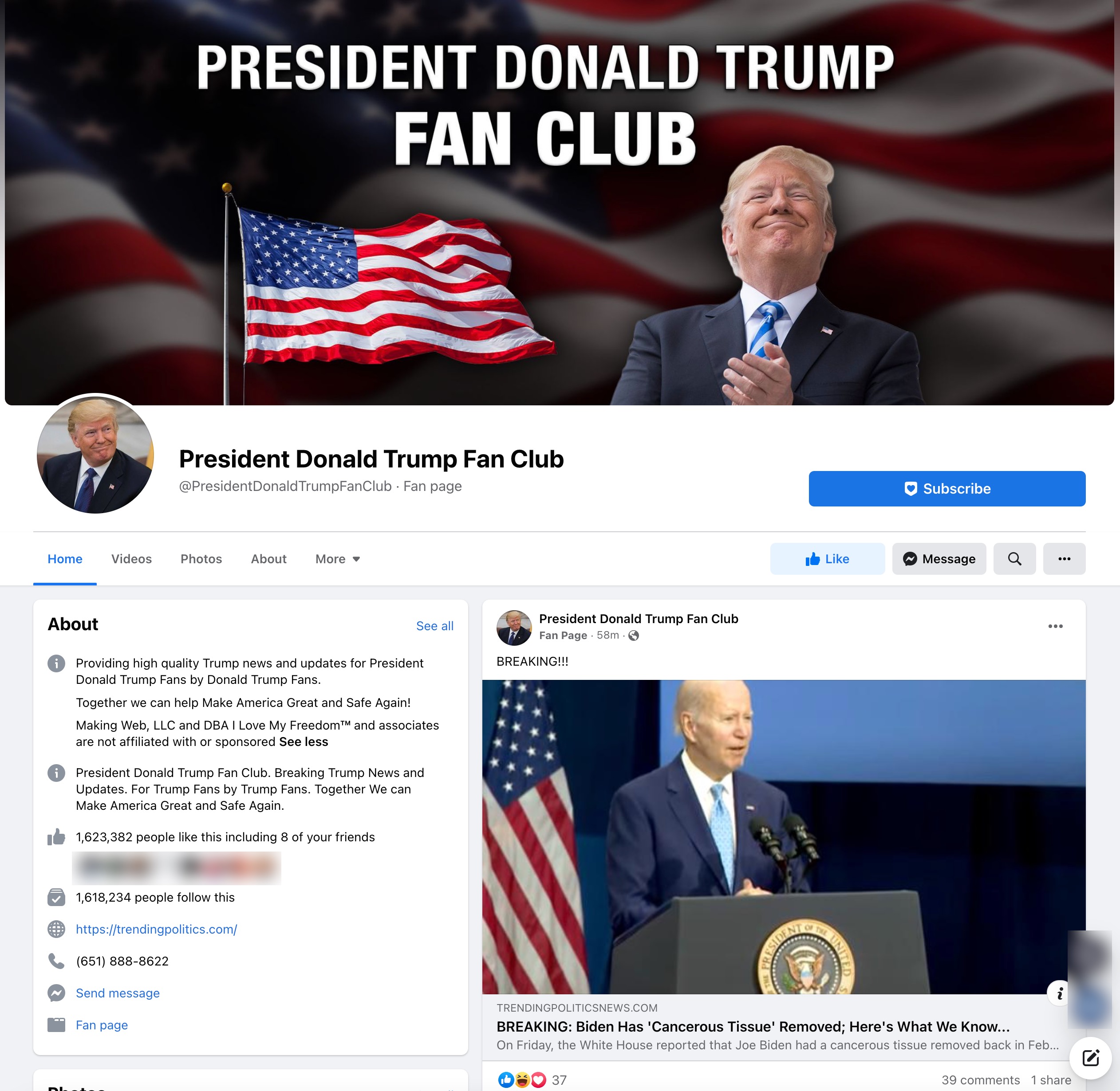 image of facebook page
