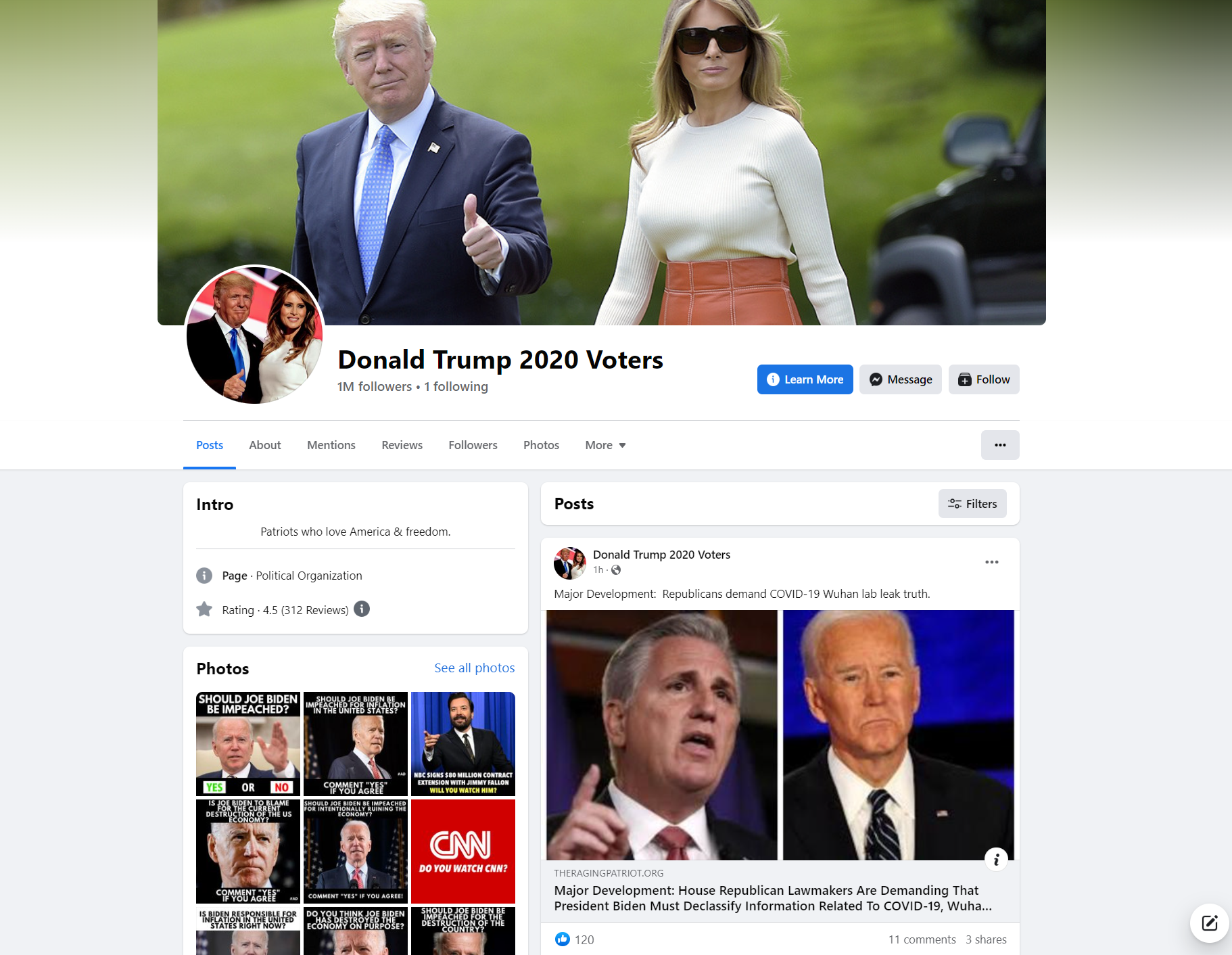 Donald Trump 2020 Voters Facebook page