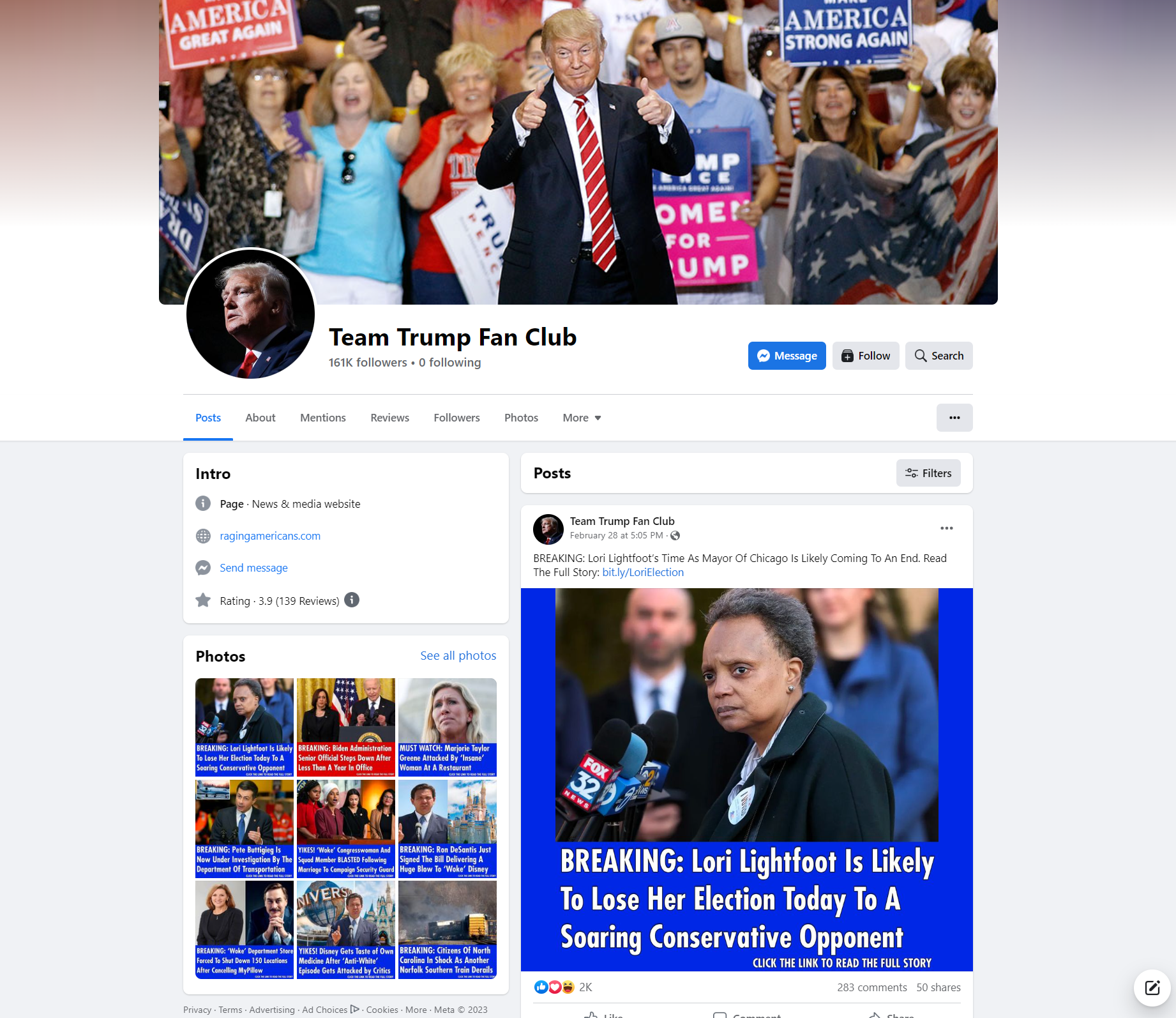 Team Trump Fan Club facebook page