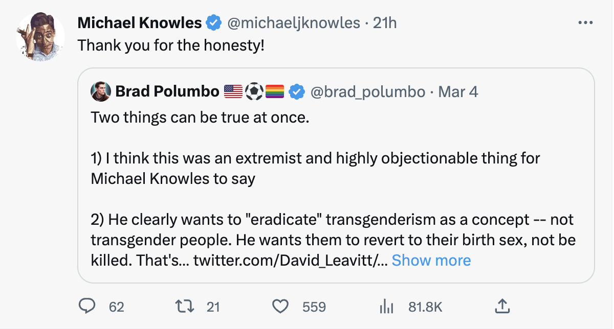 Michael Knowles distinction ideology and trans people
