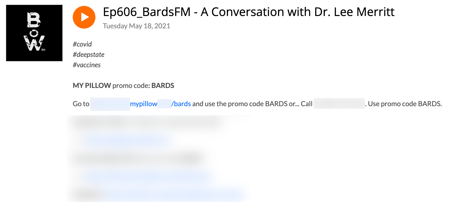 BardsFM MyPillow code