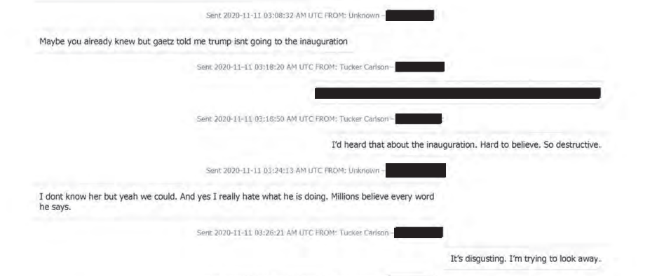 Tucker Carlson called Trump's conduct around Biden's inauguration "disgusting" and "destructive"