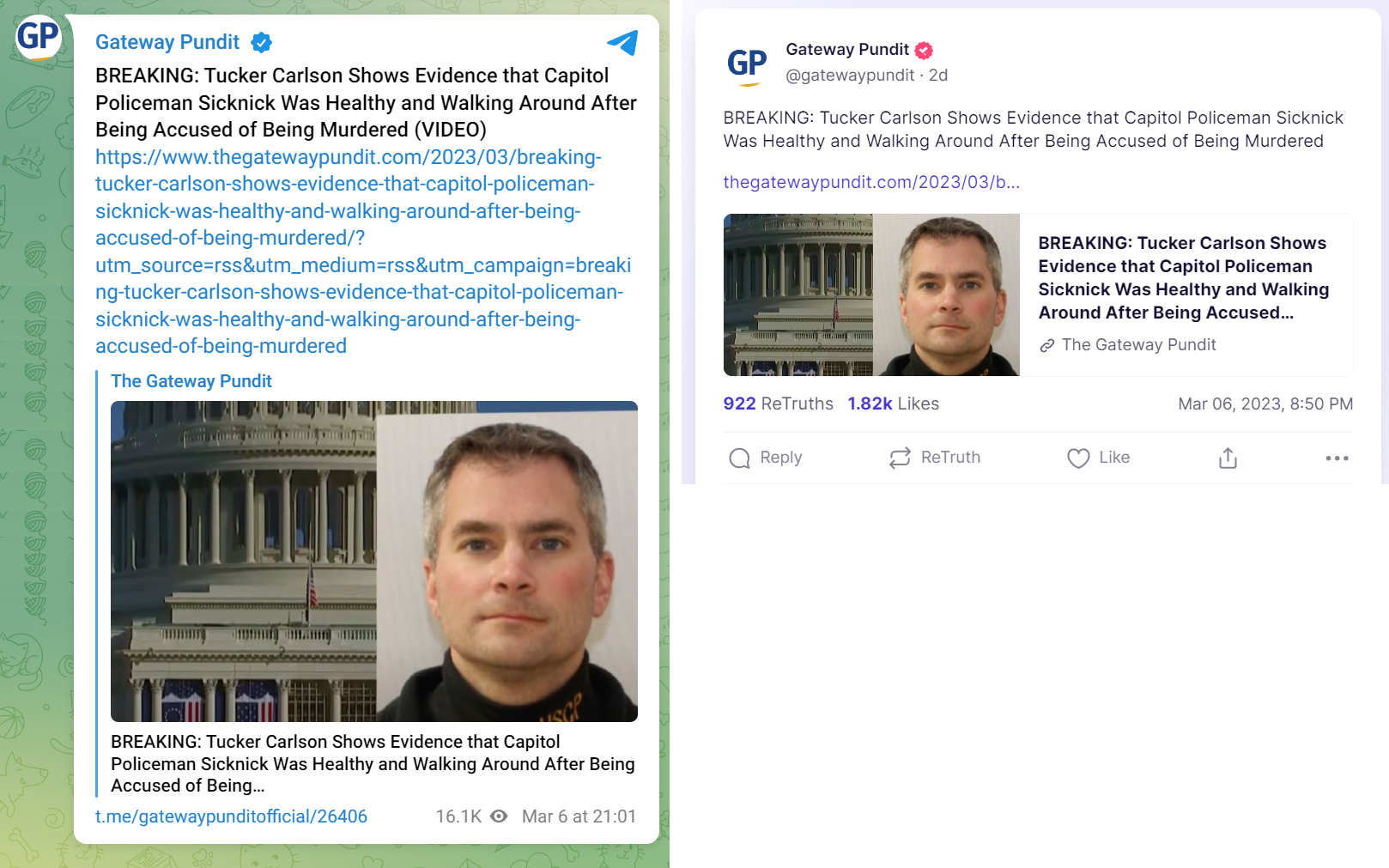 Gateway Pundit Sicknick J6 footage article