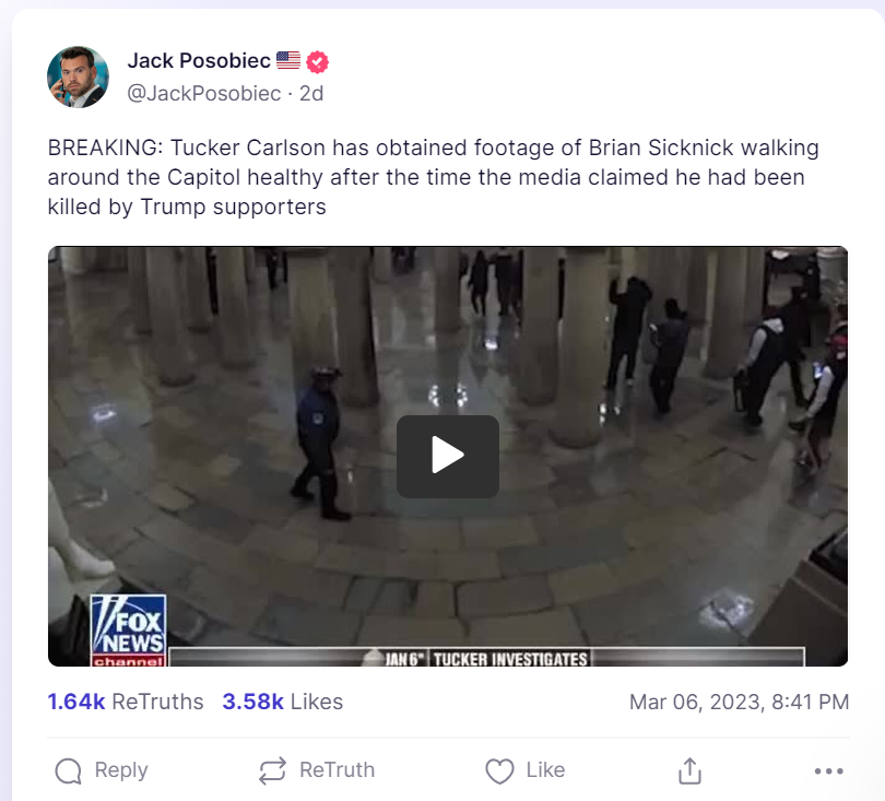 Jack Posobiec truth social post about sicknick