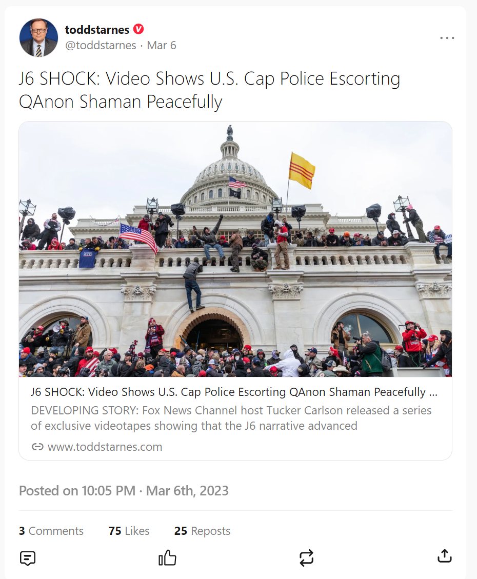 Todd Starnes Gettr post about the QAnon shaman