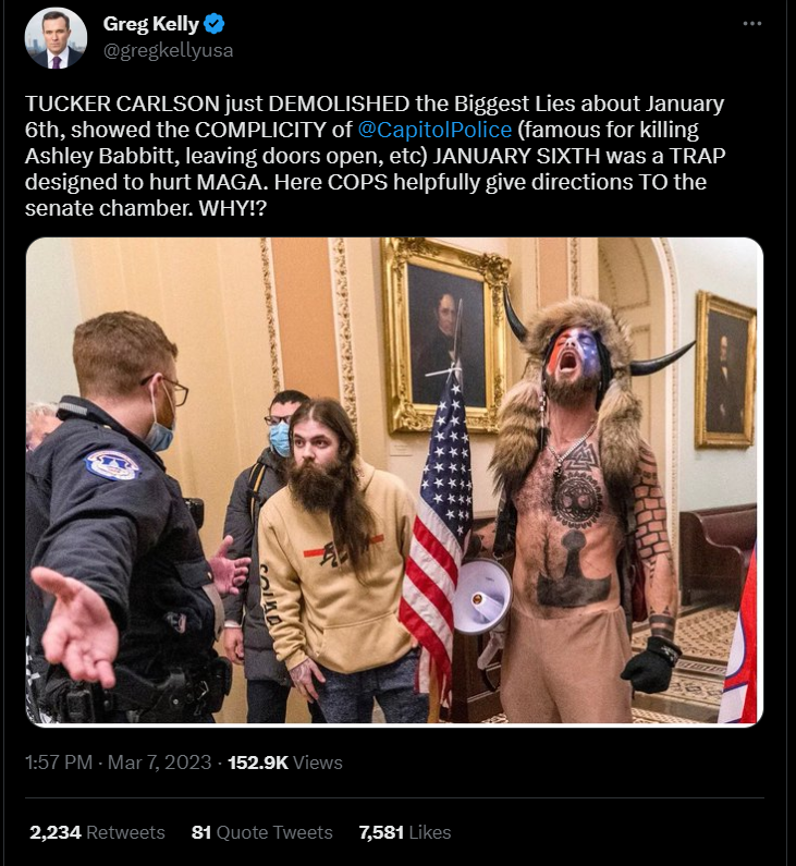 Greg Kelly tweet about the QAnon shaman