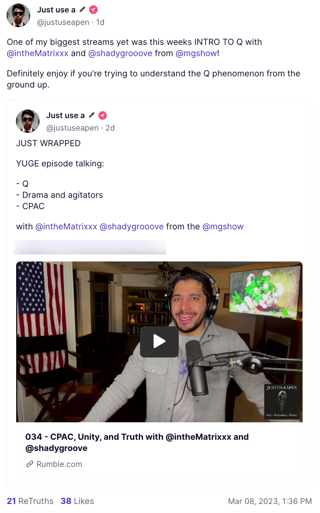 Eapen podcast Truth Social post