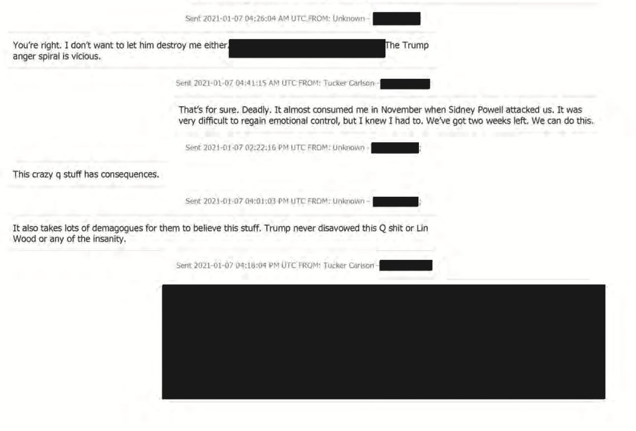 Texts between Tucker Carlson and an unknown person about QAnon