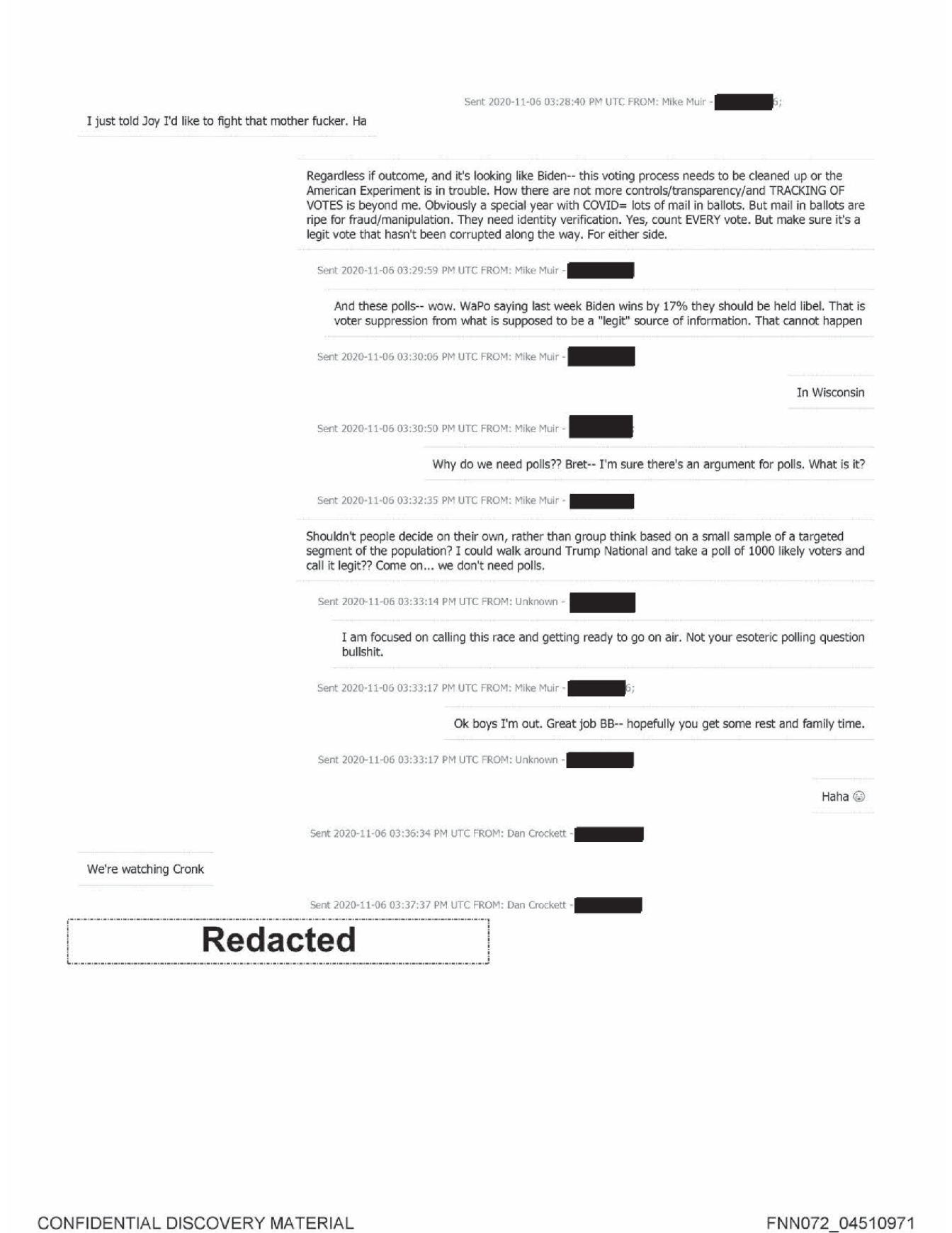 Full text message w/ Baier, including: "Iam focused on calling this race and getting ready to go on air. Not your esoteric polling question  bullshit. 