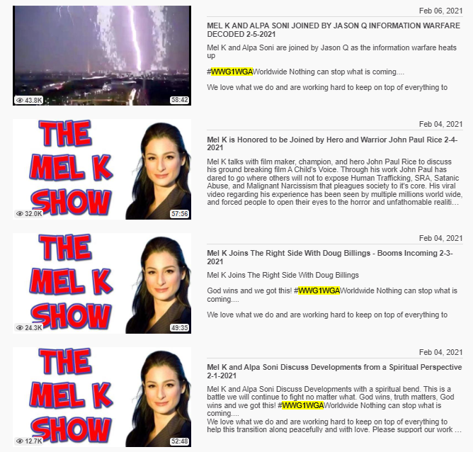 Mel K QAnon examples on her show descriptions