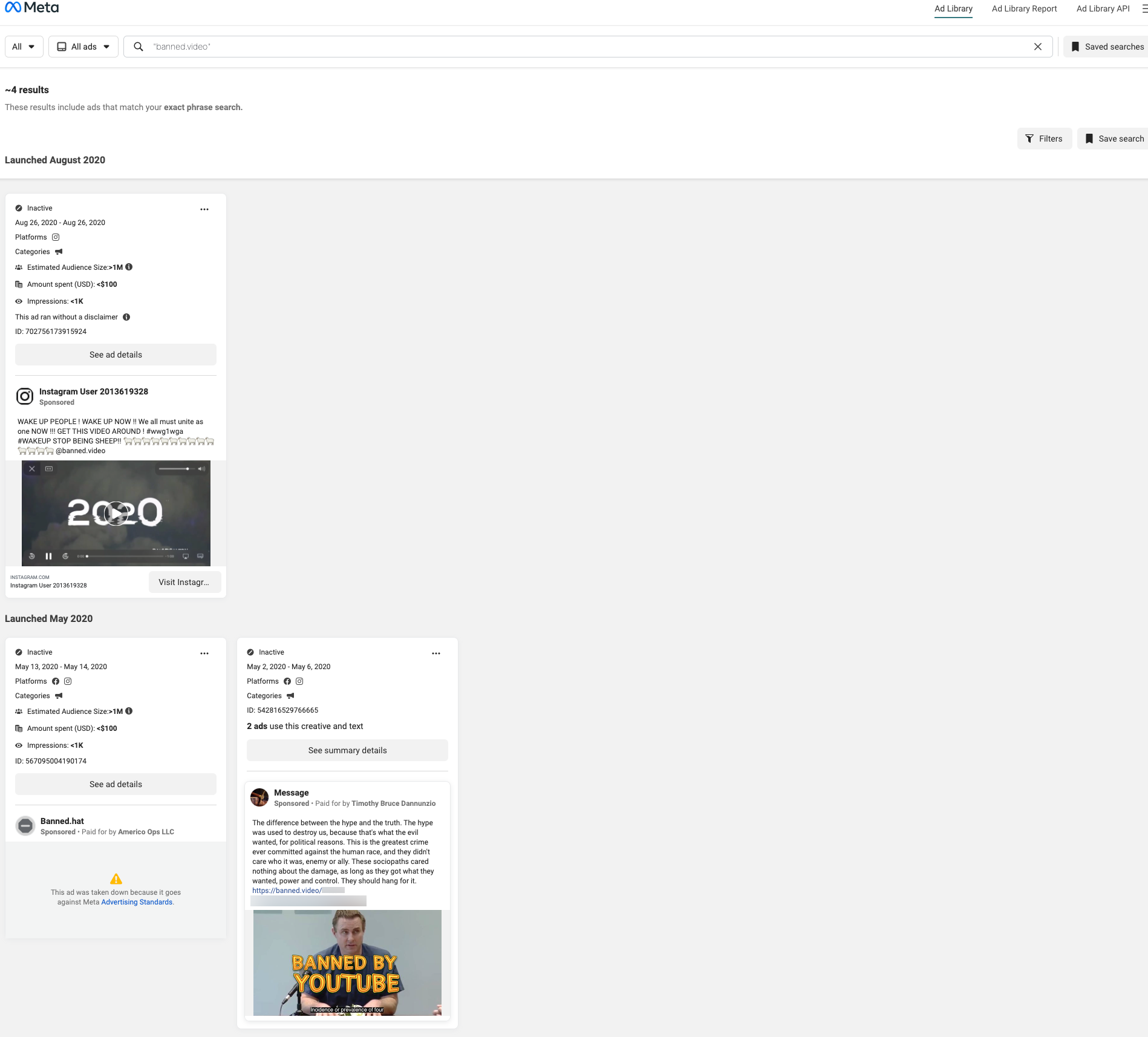 banned.video Facebook ads