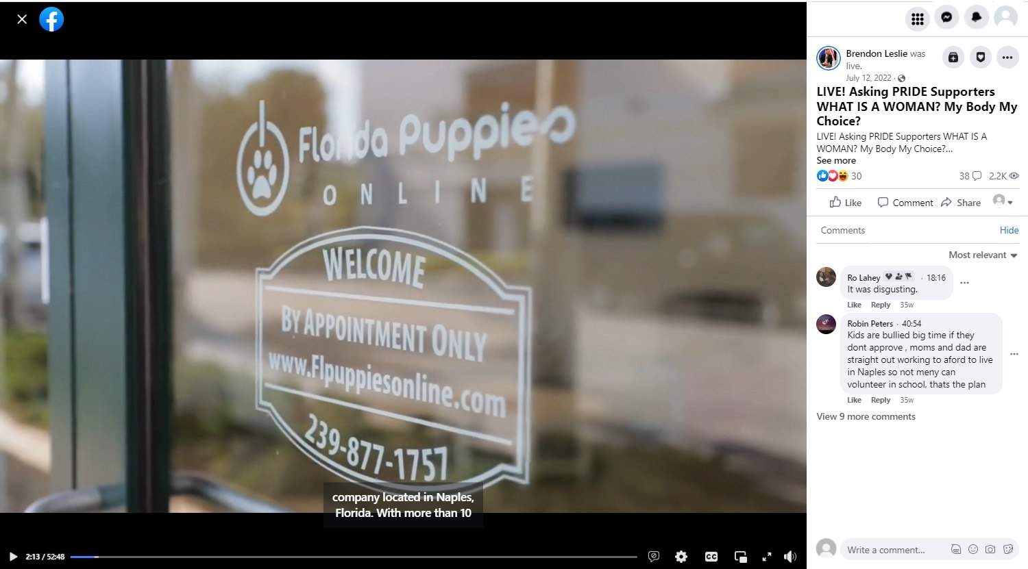 Image shows Florida Puppies Online sponsored commercial for podcast affiliated with Florida's Voice