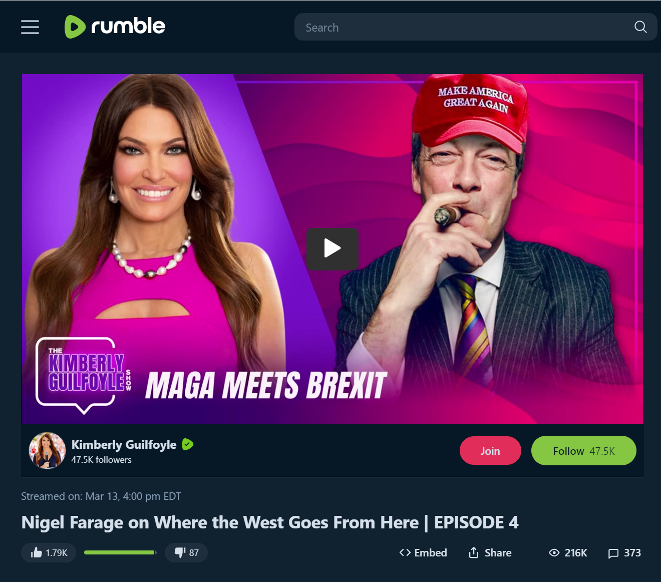 Guilfoyle Rumble video feat Nigel Farage