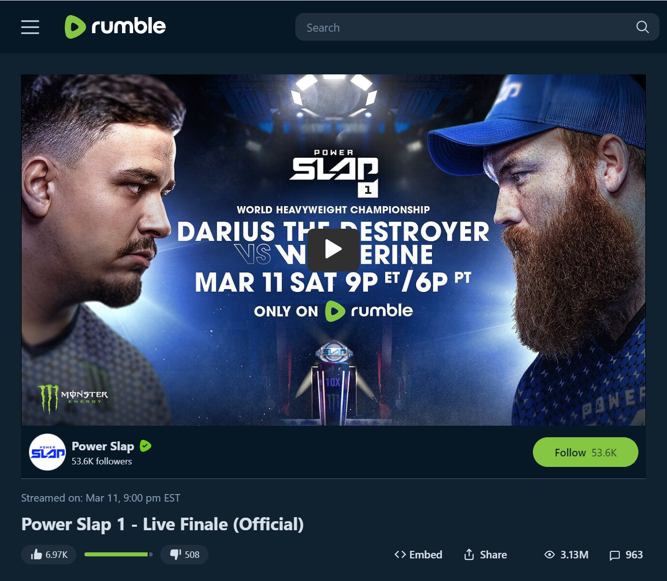 Power Slap Finale on Rumble