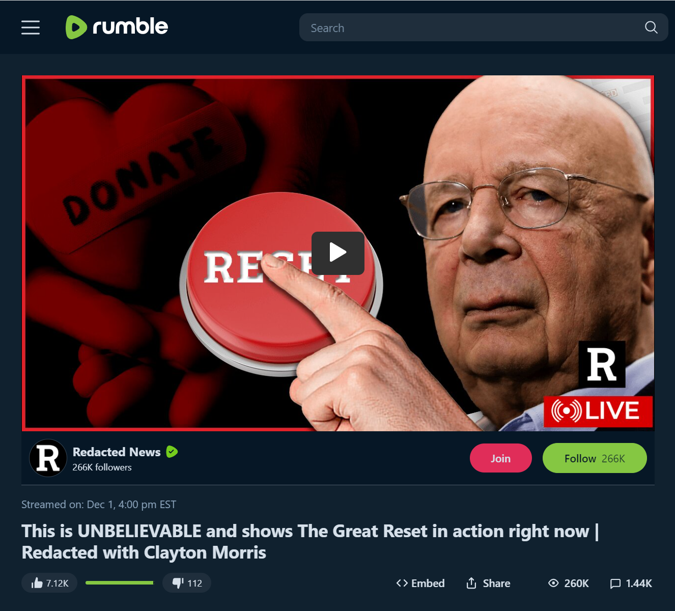 Redacted "The Great Reset" rumble video