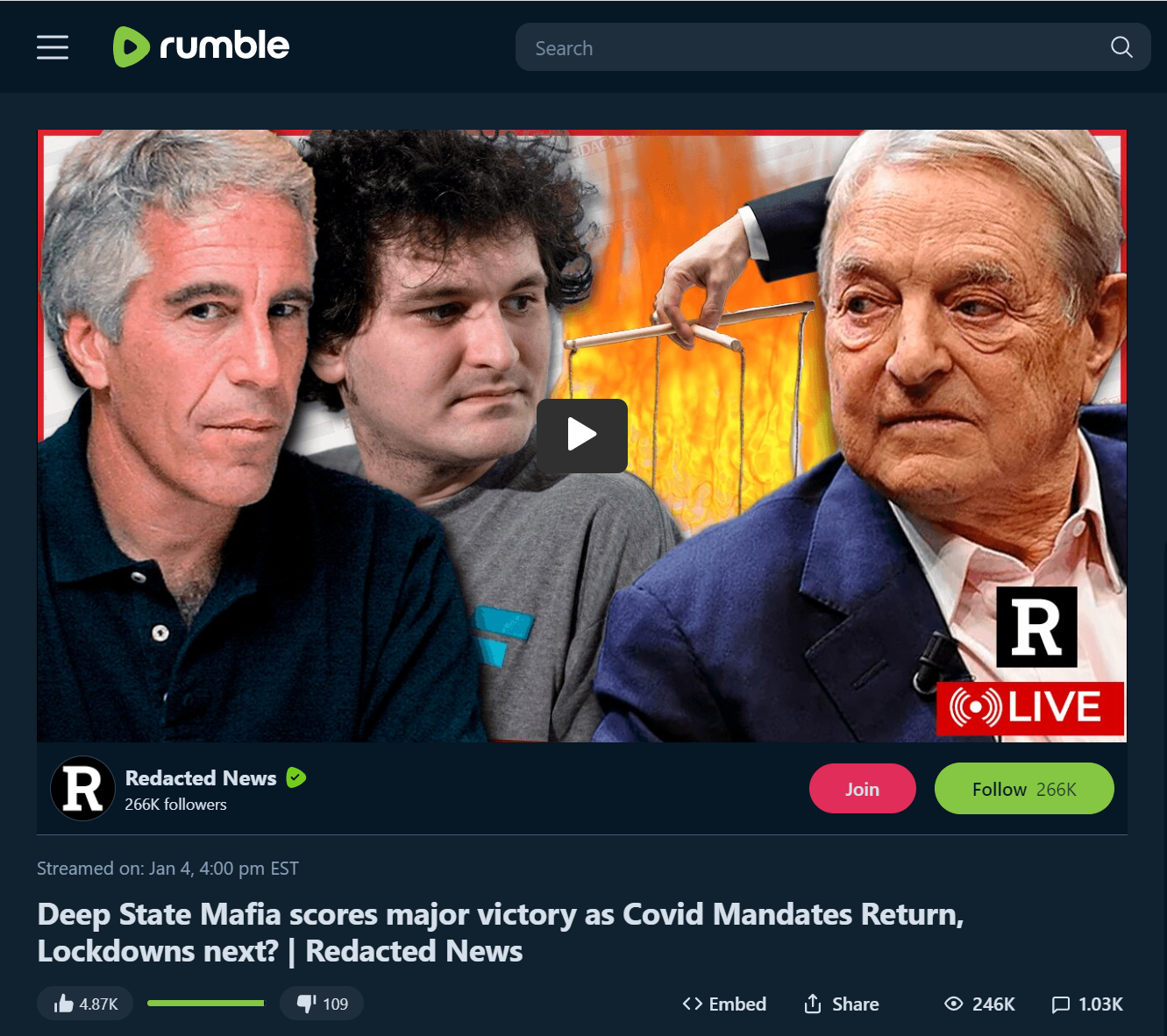 Redacted "Deep State Mafia" rumble video