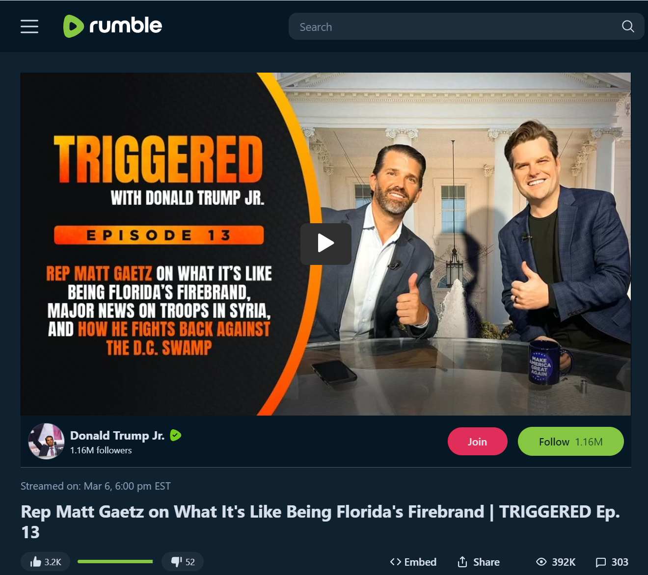 Don Jr Matt Gaetz Rumble video