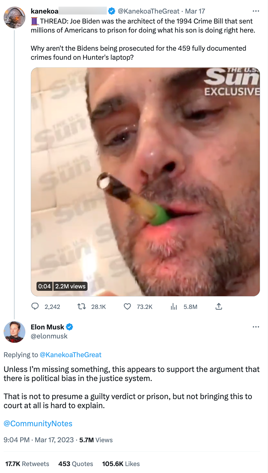 Kanekoa Musk community notes tweet2