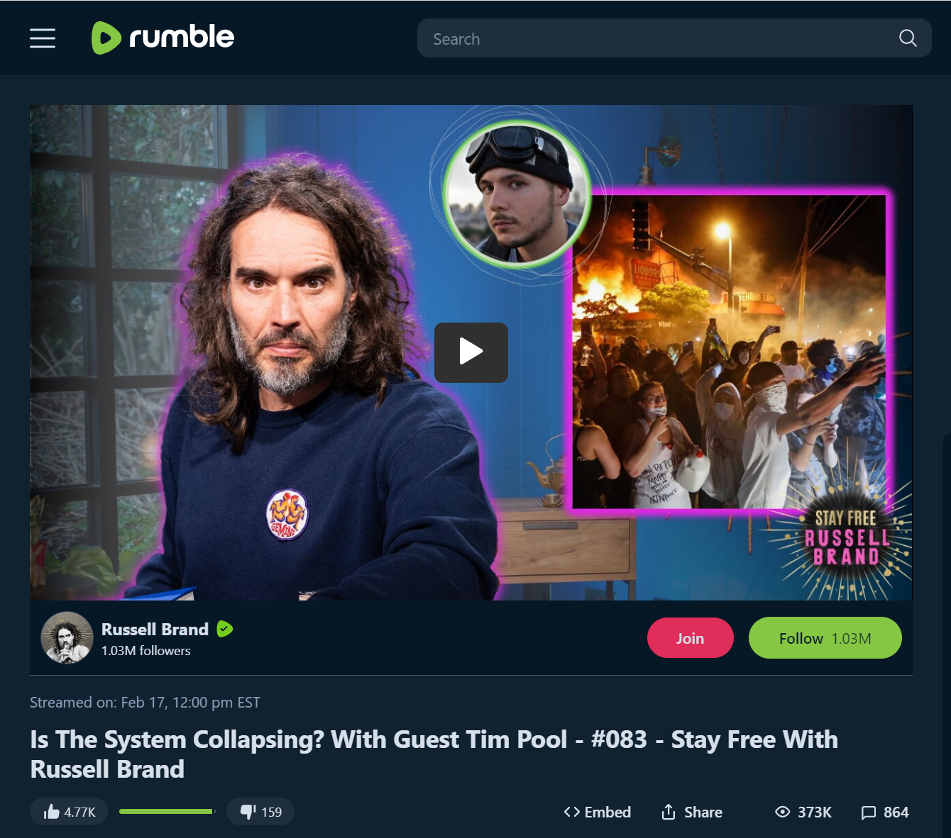 Russell Brand hosts Tim Pool