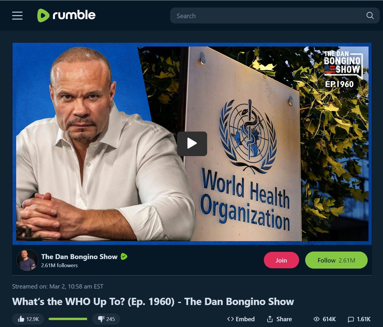 Bongino WHO Rumble video