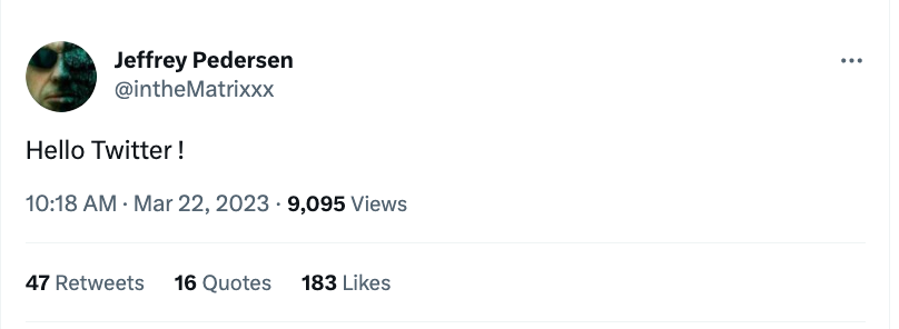 Pedersen first tweet back: "Hello Twitter !"