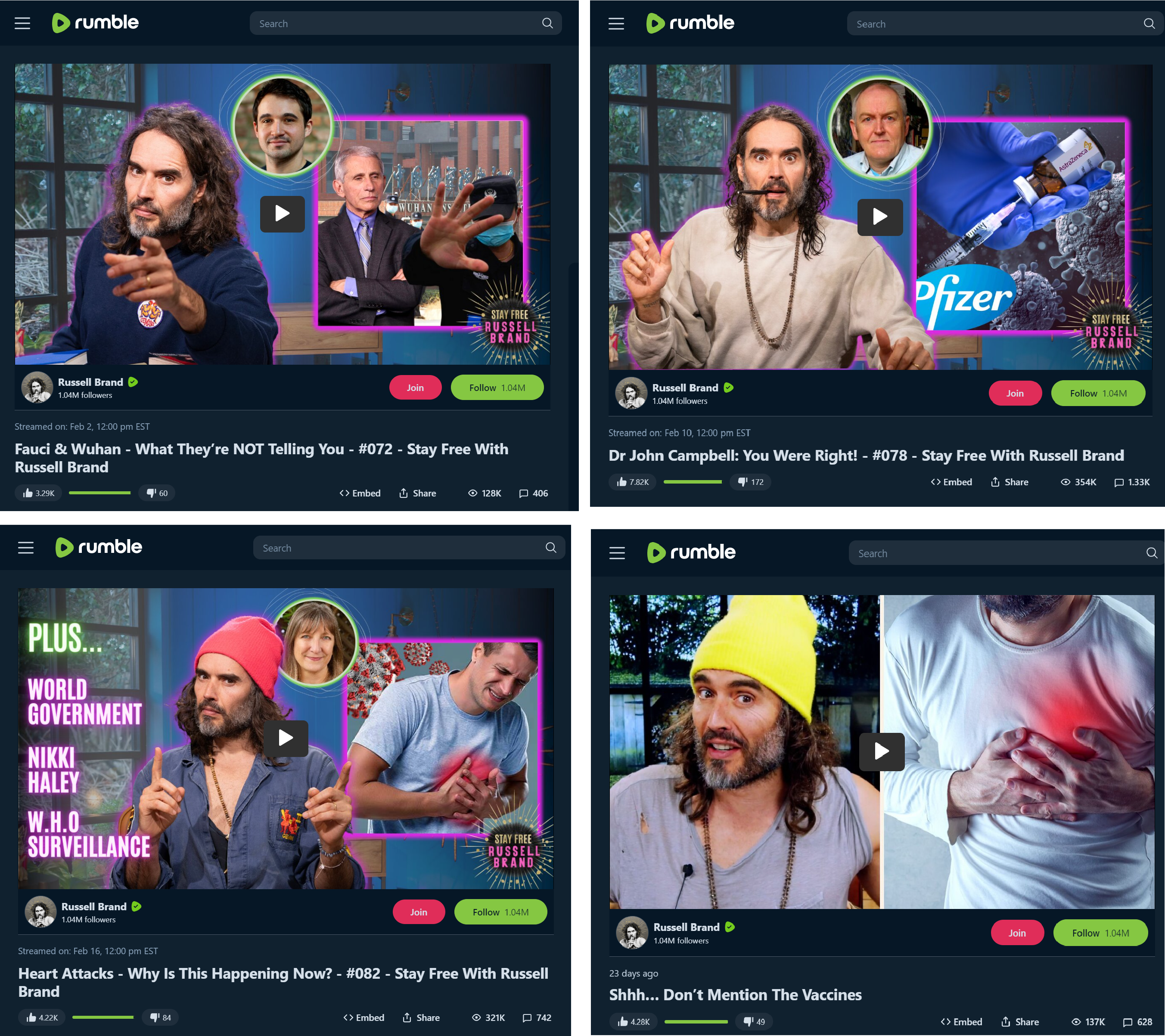 Russell Brand Vaccine Videos on Rumble