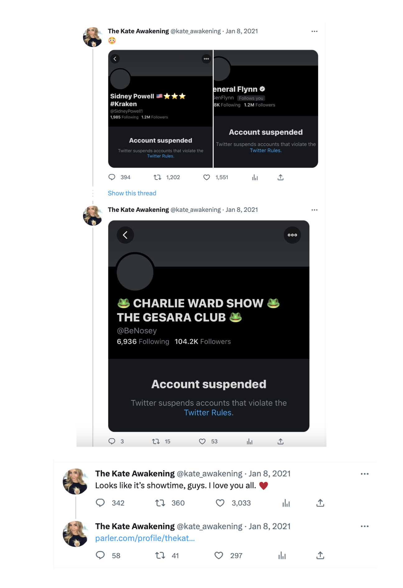 Kate Buckley knowing she was going to be banned from Twitter