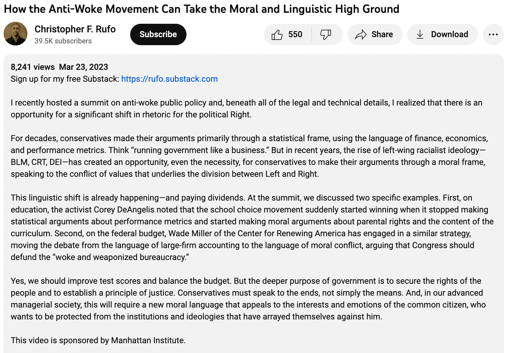 Rufo CRA Wade Miller YouTube praise