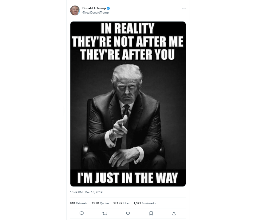 A screen shot of a meme tweeted from Trump