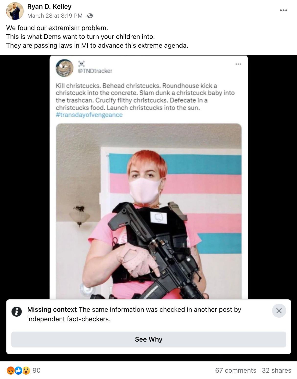 Ryan Kelley Facebook post