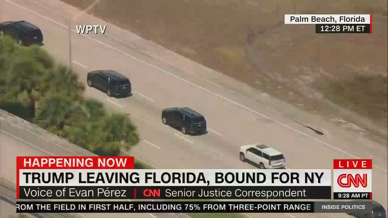 Trump's motorcade as he leaves to be arraigned