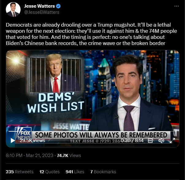 A tweet from Jesse Watters