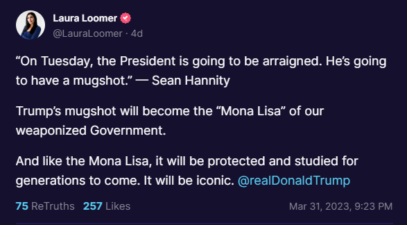 Laura Loomer truth social post