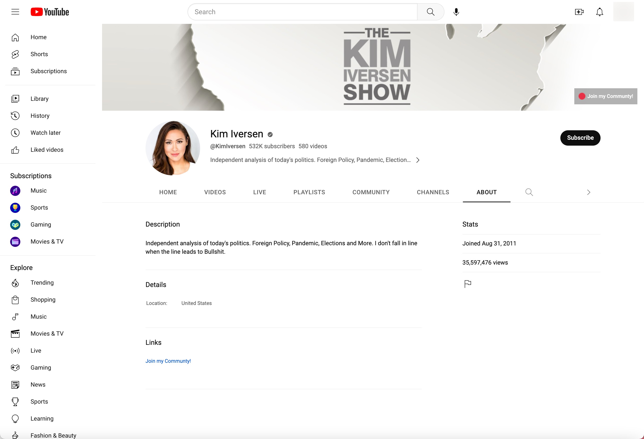 image of youtube channel