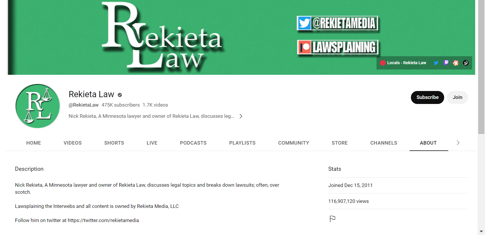 Rekieta Law YouTube Channel 4/23