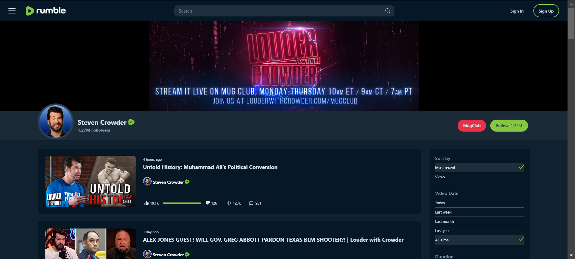 Steven Crowder's Rumble channel as of 20230411