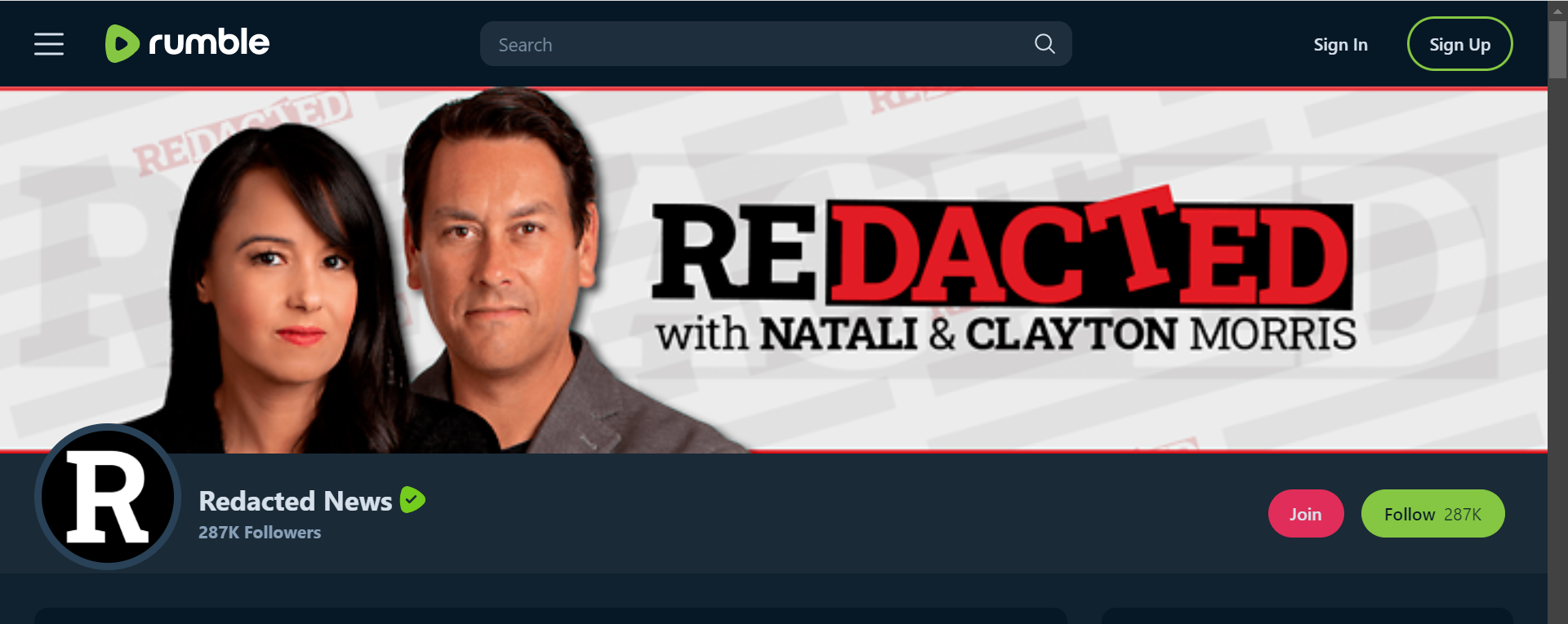 Redacted Rumble channel as of 20230411