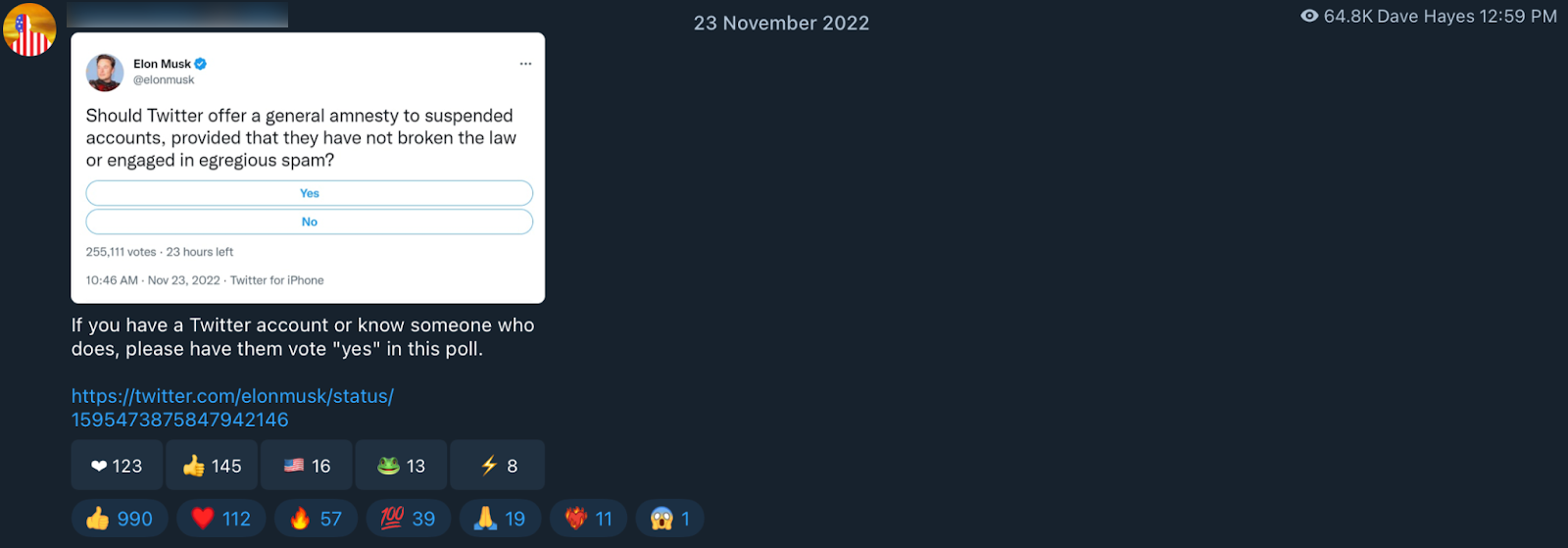 Musk poll QAnon influencer poll2 post1