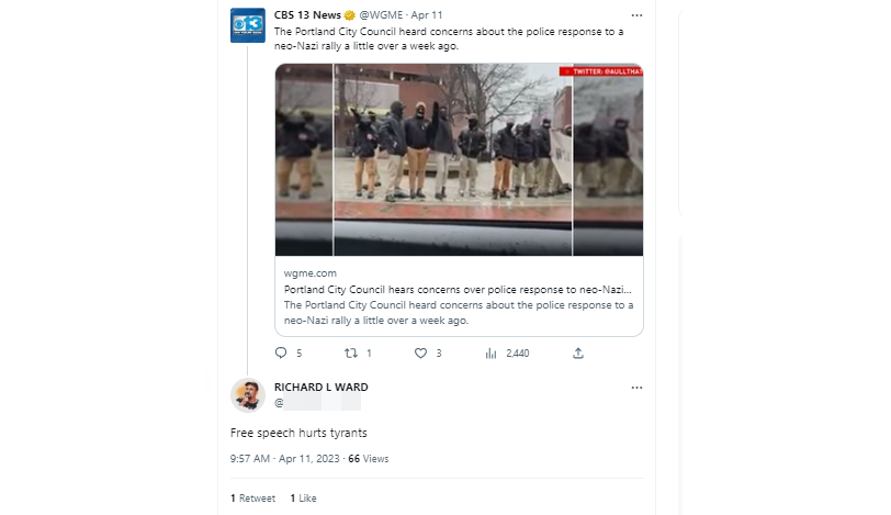 A screenshot of a reply tweet from Ward