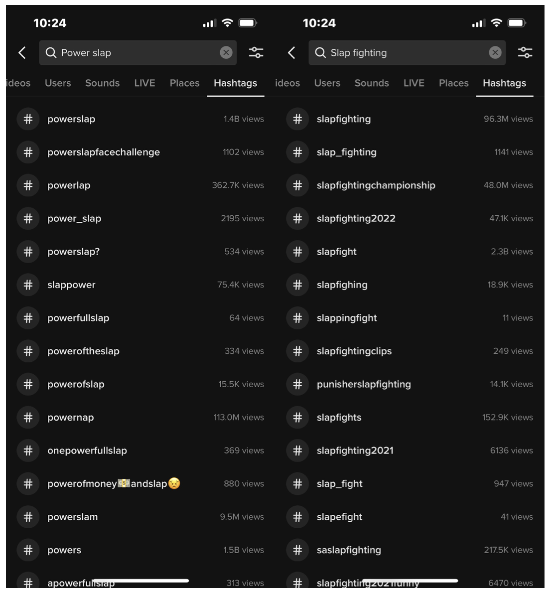Slap fighting tiktok hashtags 