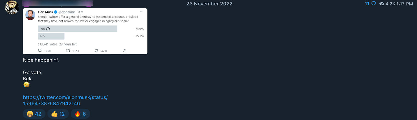 Musk poll QAnon influencer poll2 post3